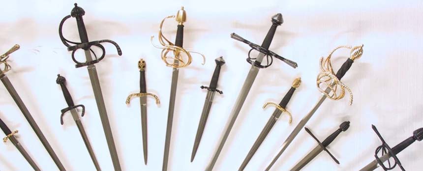 Italian rapier sword with slender blade and complex hilt for dueling