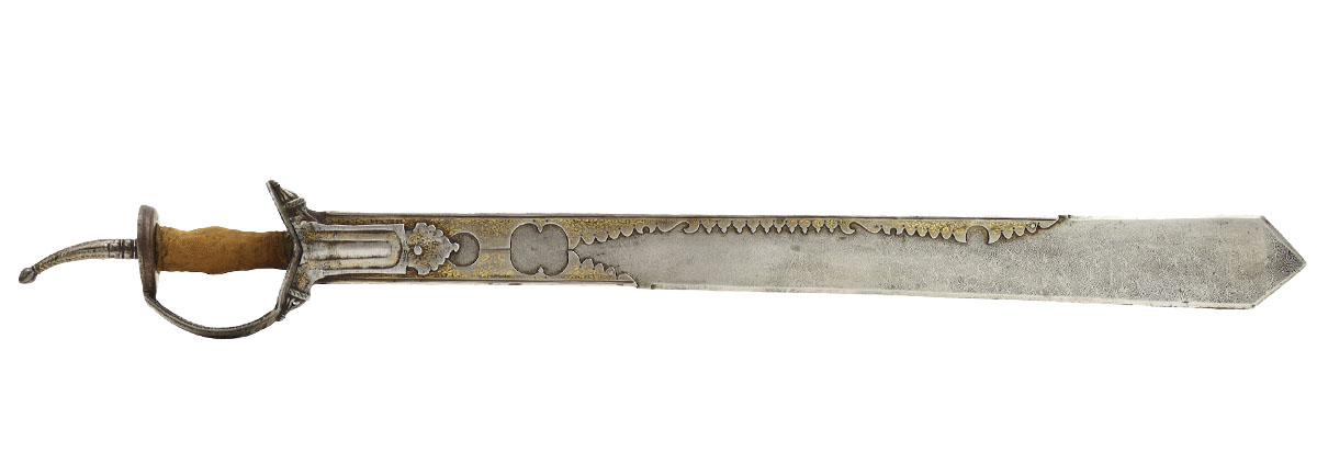 Khanda broad straight sword with double edged blade used in Indian warfare