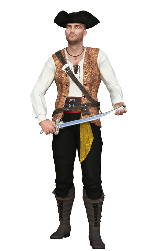 Pirate carrying a cutlass sword of the Golden Age of Piracy