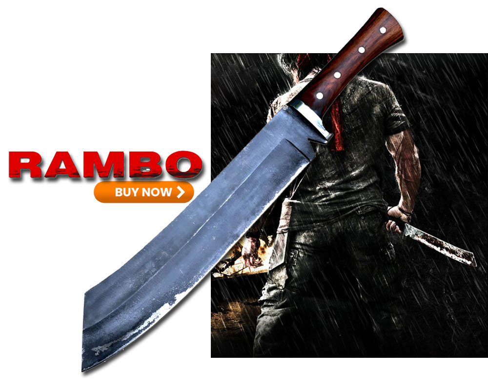 Hand-forged Rambo IV cleaver-style survival blade with full tang construction