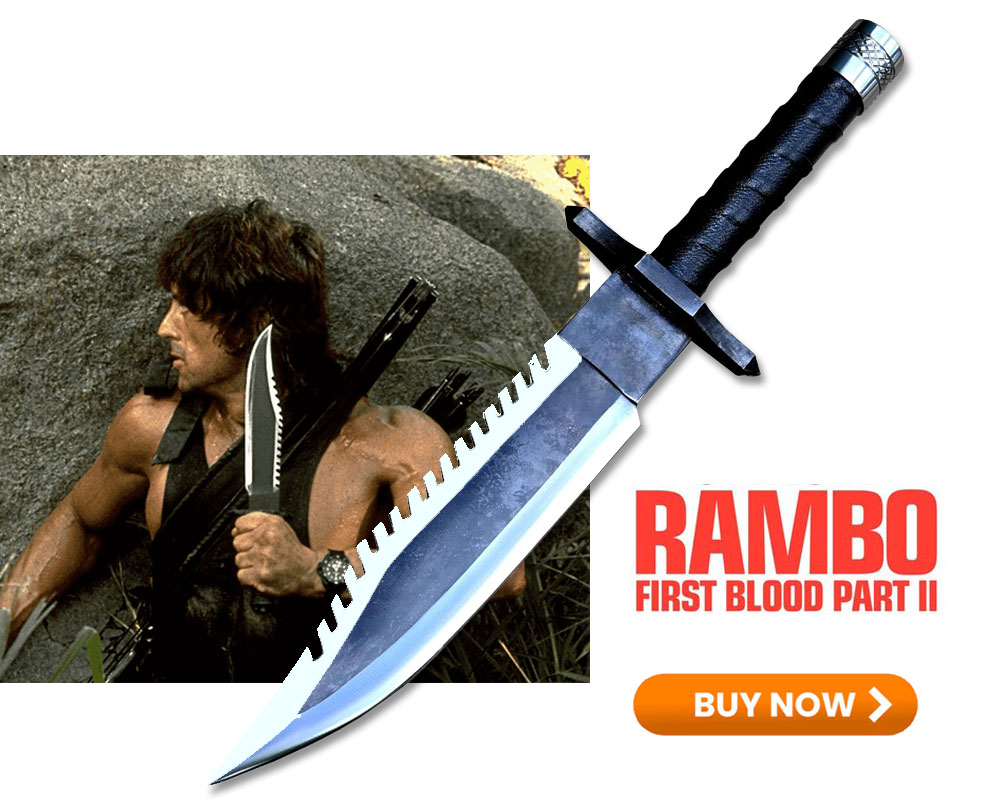 Hand-forged Rambo Part II 17-inch survival Bowie with sawback spine
