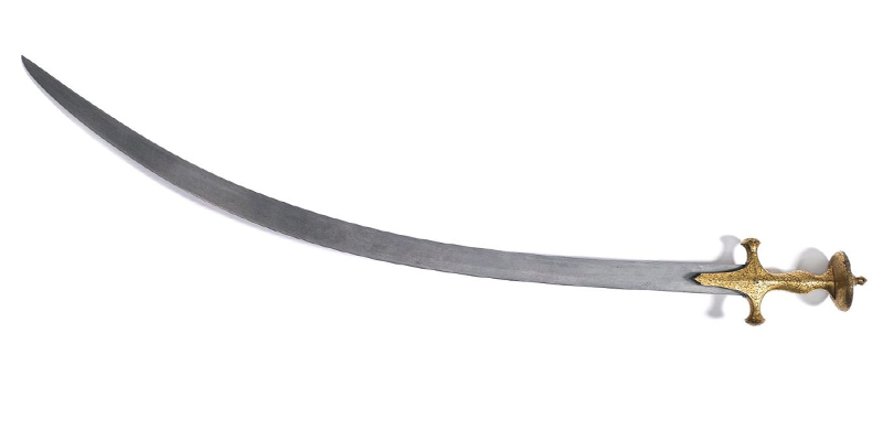 Indian Talwar Sword with Slight Curved Blade and Disc Pommel