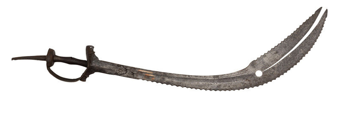 Tegha Indian sword with wide curved blade designed for powerful cutting in traditional warfare