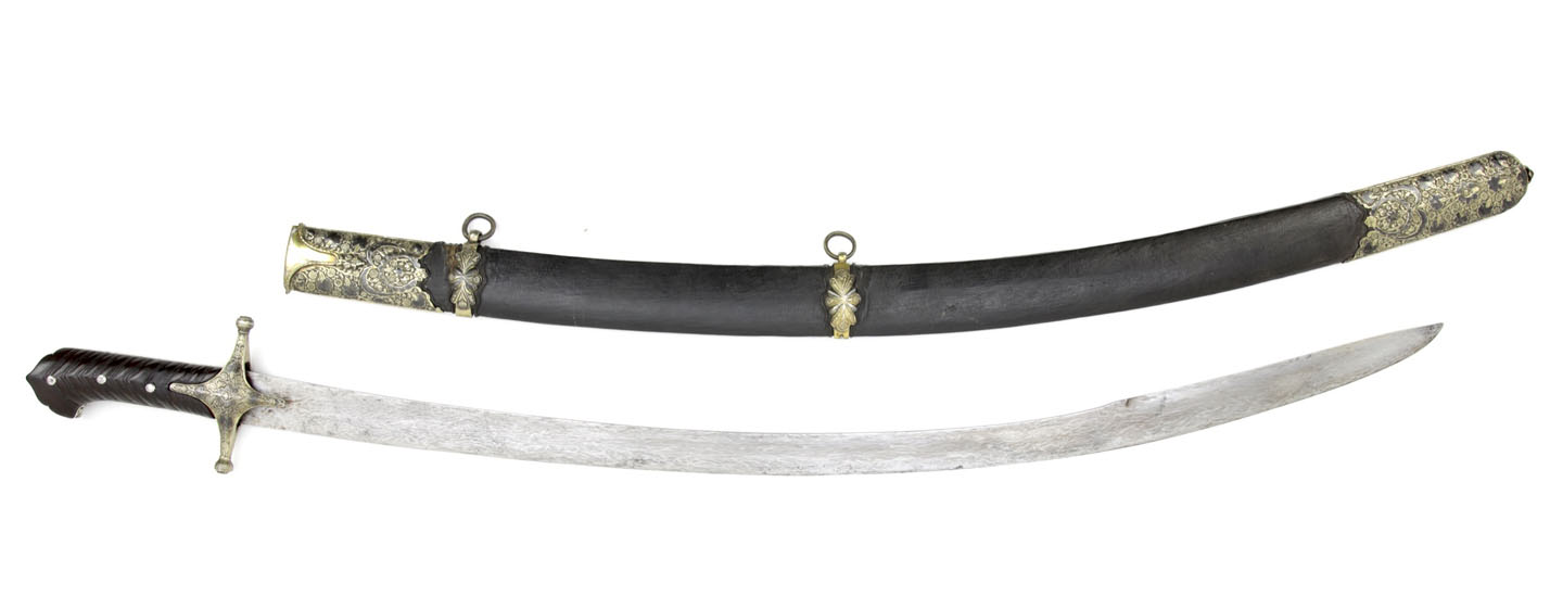 Turkish Karabela sword with curved blade and eagle head pommel influenced by Ottoman sabers