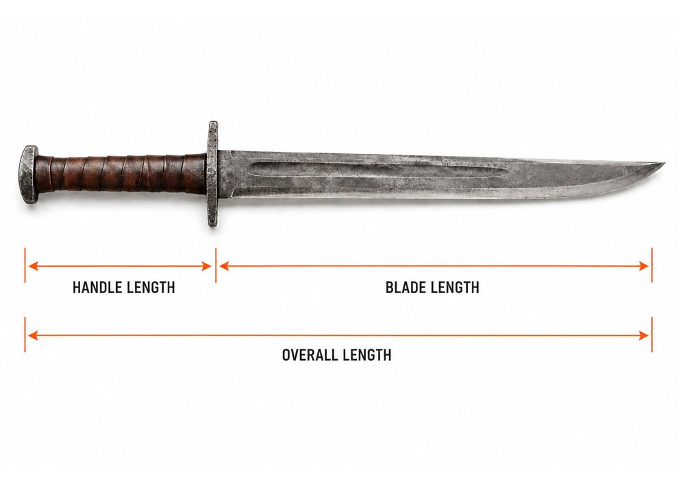 How a blade is measured: blade length, handle length and overall length
