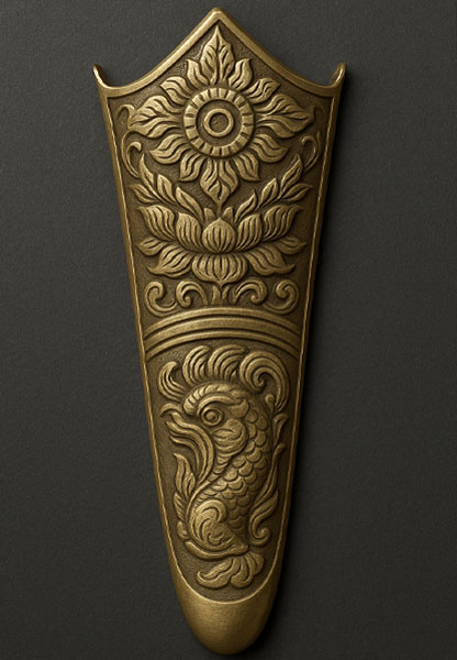 Decorated chappe — tooled and patterned leather guard at the base of the blade