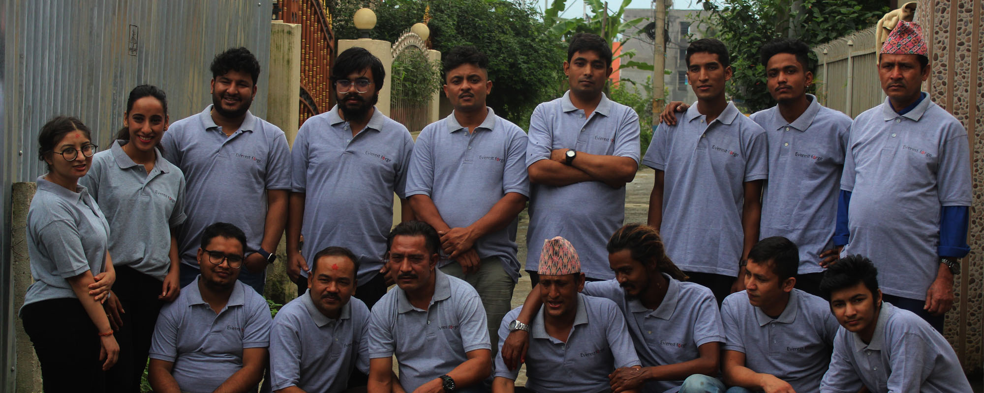 The complete team at Everest Forge — master blacksmiths, scabbard makers, and quality control specialists in Kathmandu, Nepal