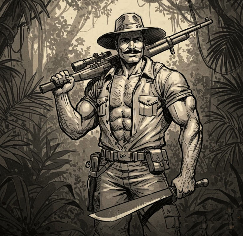 Hunter using hunting machete outdoors