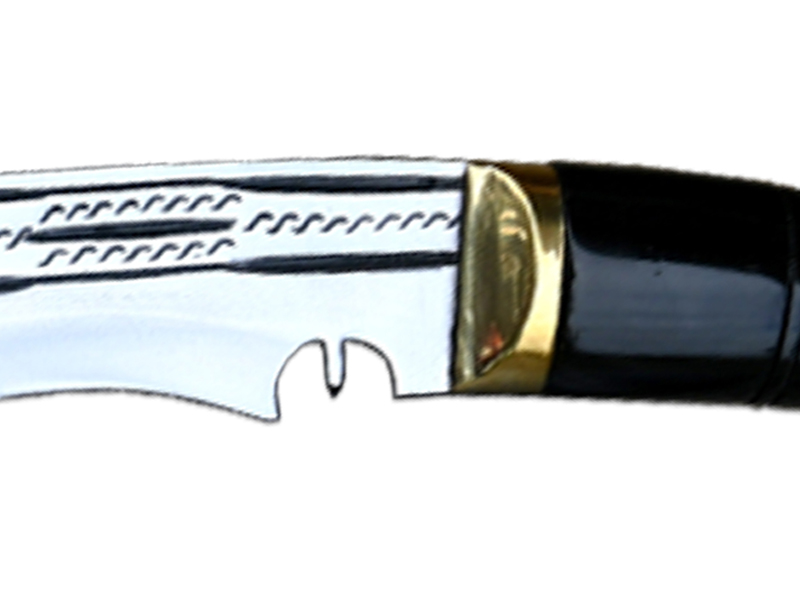Close-up of the cho or kaudi notch near the base of a kukri blade
