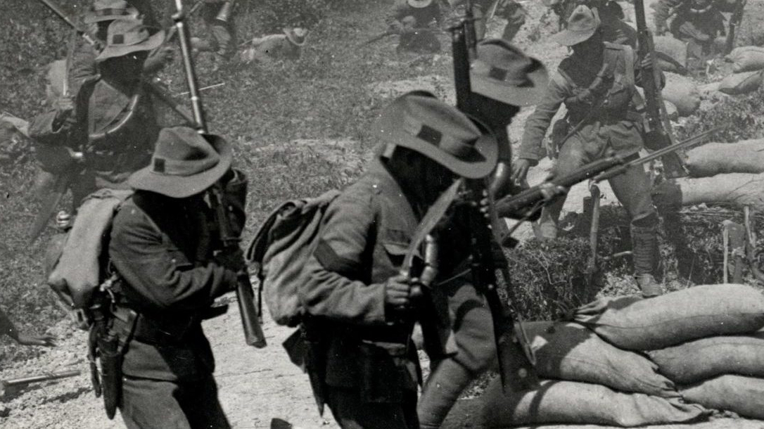 Old photograph of Gurkhas carrying khukuri knives from British Library archives